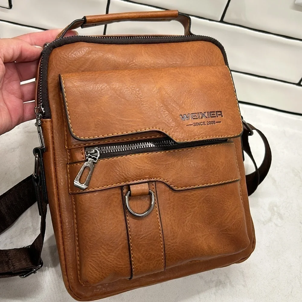 Weixer Crossbody Men’s Shoulder Bag Vintage Leather Vertical Hand Business NWOT